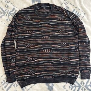 Jhane Barnes Men's Black and Brown Patterned Crewneck Sweater